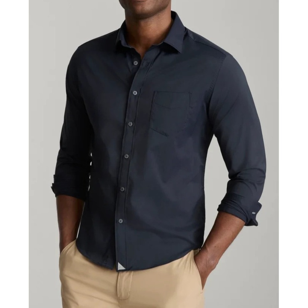 UNTUCKit Performance Gironde Shirt Mens XXL Navy Blue Relaxed Fit Stretch Button